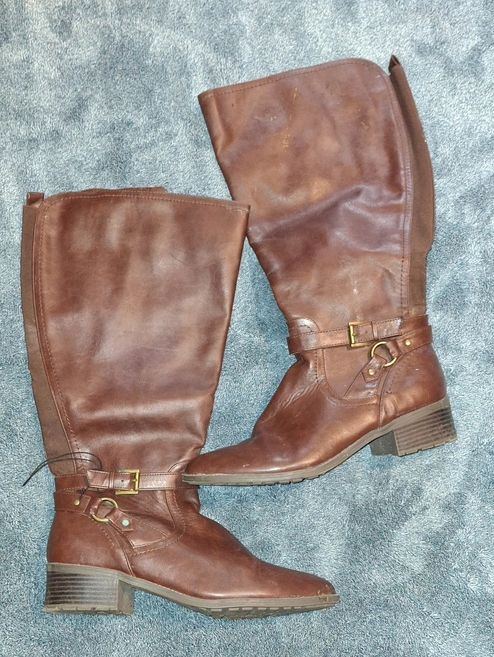 Liz Clainborne Women's Brown Faux Leather Mid-Calf Riding Boots